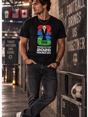 FIFA World Cup 2026 Men’s Black Graphic T-Shirt CAN MEX USA NWT